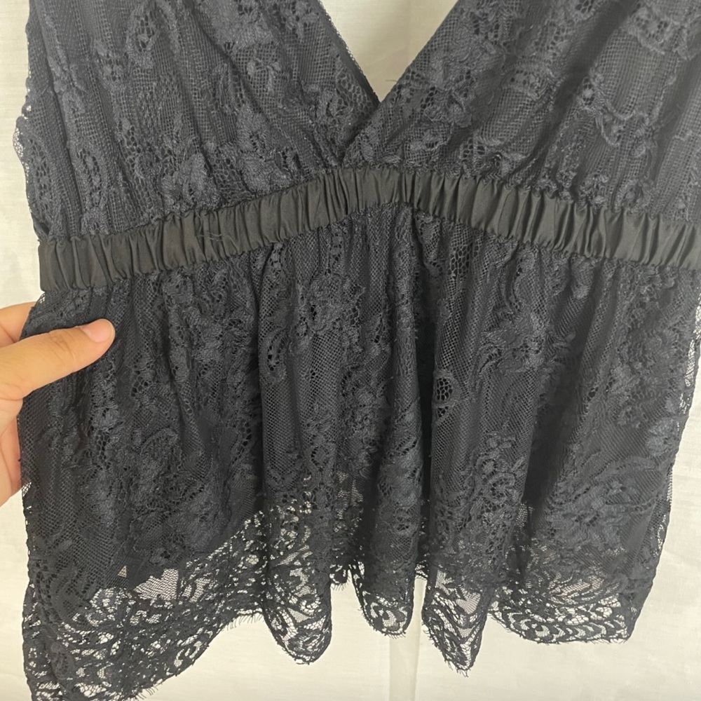 Free People lace v-neck loose fit black blouse women’s Size Small - Picture 7 of 14